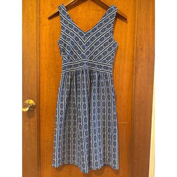Maeve anthropologie dress size 0 blue tank cotton blend knit flare lazuli Aztec - Picture 5 of 13